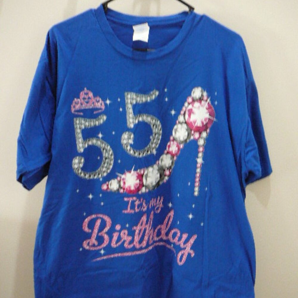 It's My Birthday 55 Crown Stiletto Heel Royal Blue Women's Short Sleeve Tee-2XL